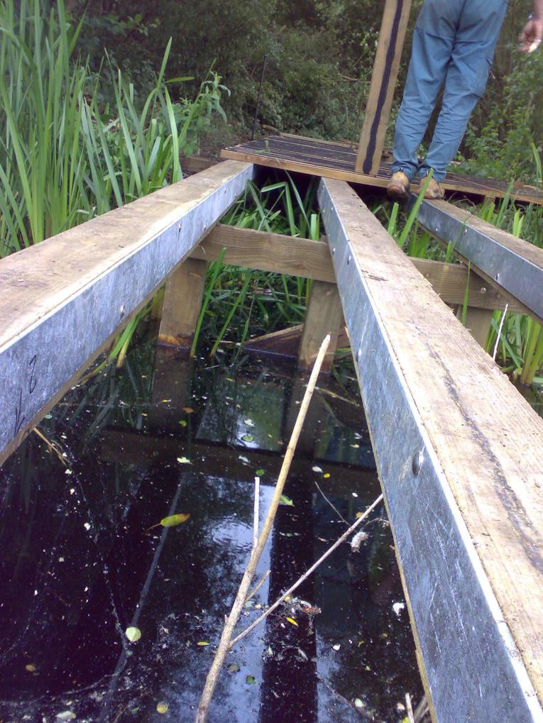 construction of boardwalk with steel supporting beams