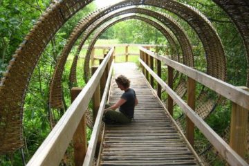 Woven willow tunnel over raised boardwalk