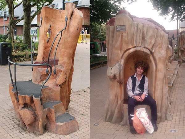 throne style seats carved from tree trunks